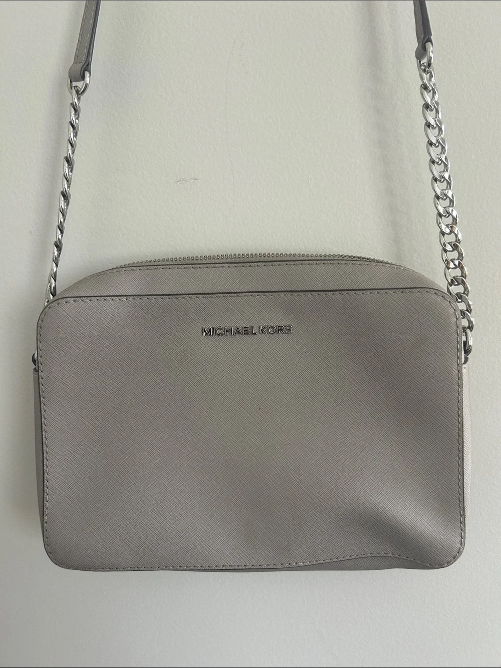 Michael Kors Gray Leather Crossbody with Chain Strap